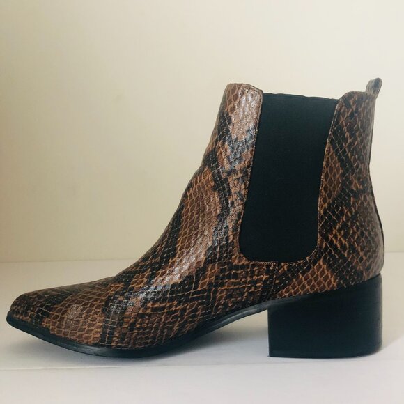 DESIGN LAB dark brown & black snakeskin-print Chelsea boot – size 10 - Picture 1 of 15